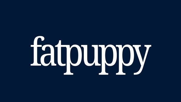 White 'fatpuppy' text on a blue background
